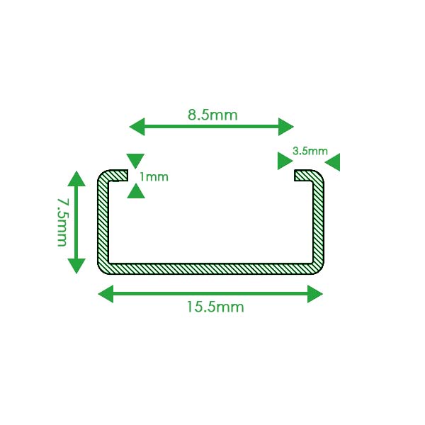 15.5mm x 7.5mm x 1mm Aluminium T Track Mill Finish 6063 - Heavy Duty, Corrosion-Resistant, Ideal for Fixtures & Mounting